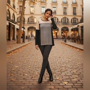 Vince Colorblock Long Sleeve Tee - Black, Gray, Cream